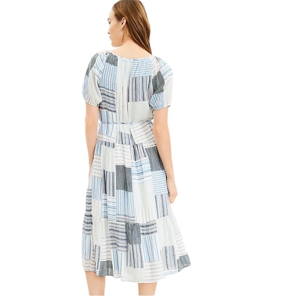 Ann Taylor LOFT Patchwork Tie Waist modest classy Tiered Midi long Dress Sz M - Picture 5 of 11